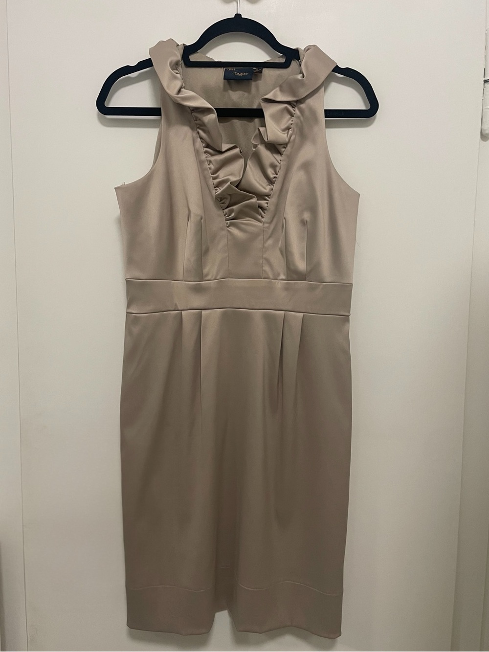 Taupe Ruffle V-Neck Midi Dress
